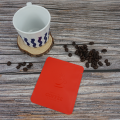 Matte Coffee Bean Red Aluminum Open Bottom Bag with Glossy Drip Coffee Design