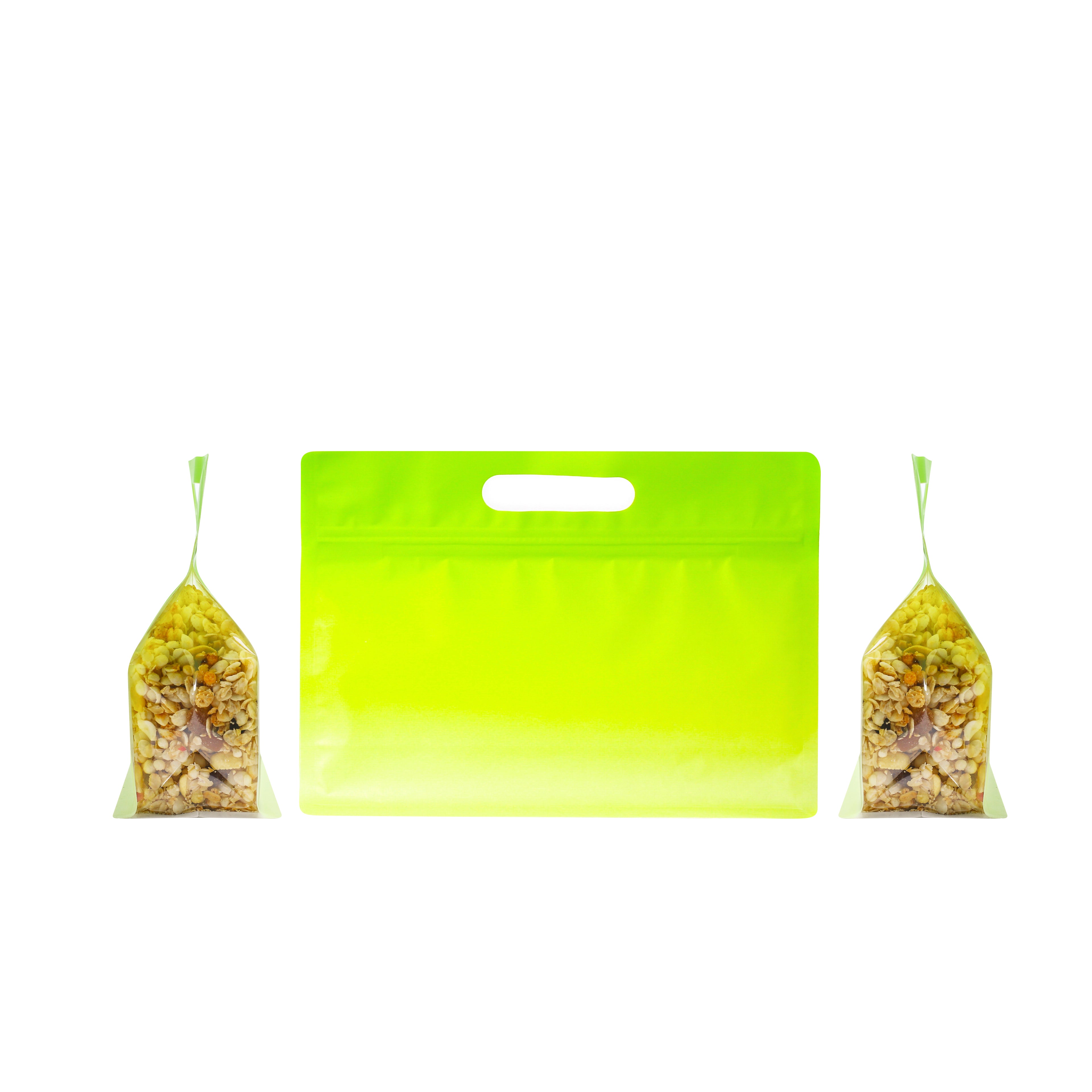 Gradient Avocado Green Clear Side Gusset Stand Strong® Bags with Die-Cut Handle