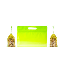 Gradient Avocado Green Clear Side Gusset Stand Strong® Bags with Die-Cut Handle