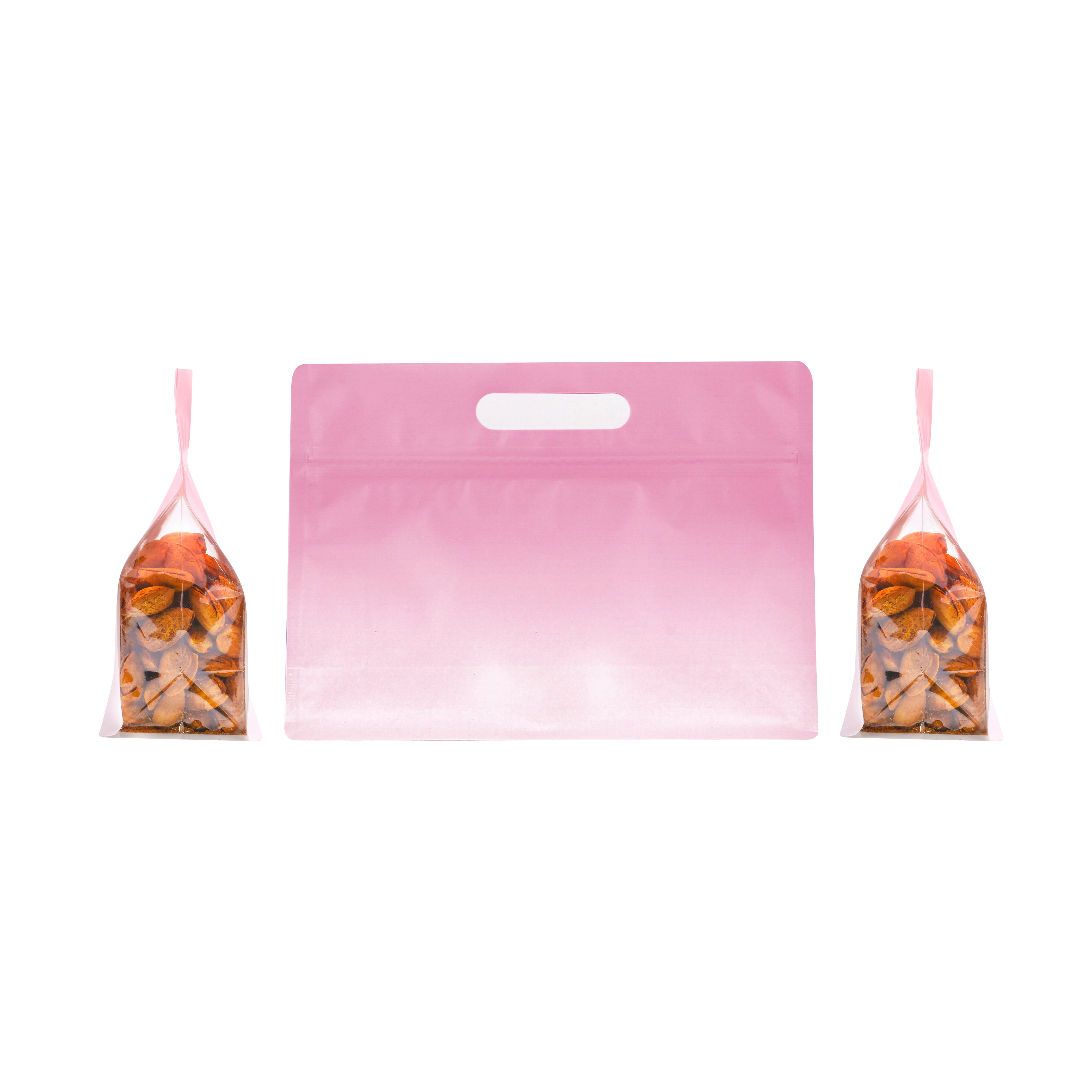 Gradient Sherbet Pink Clear Side Gusset Stand Strong® Bags with Die-Cut Handle