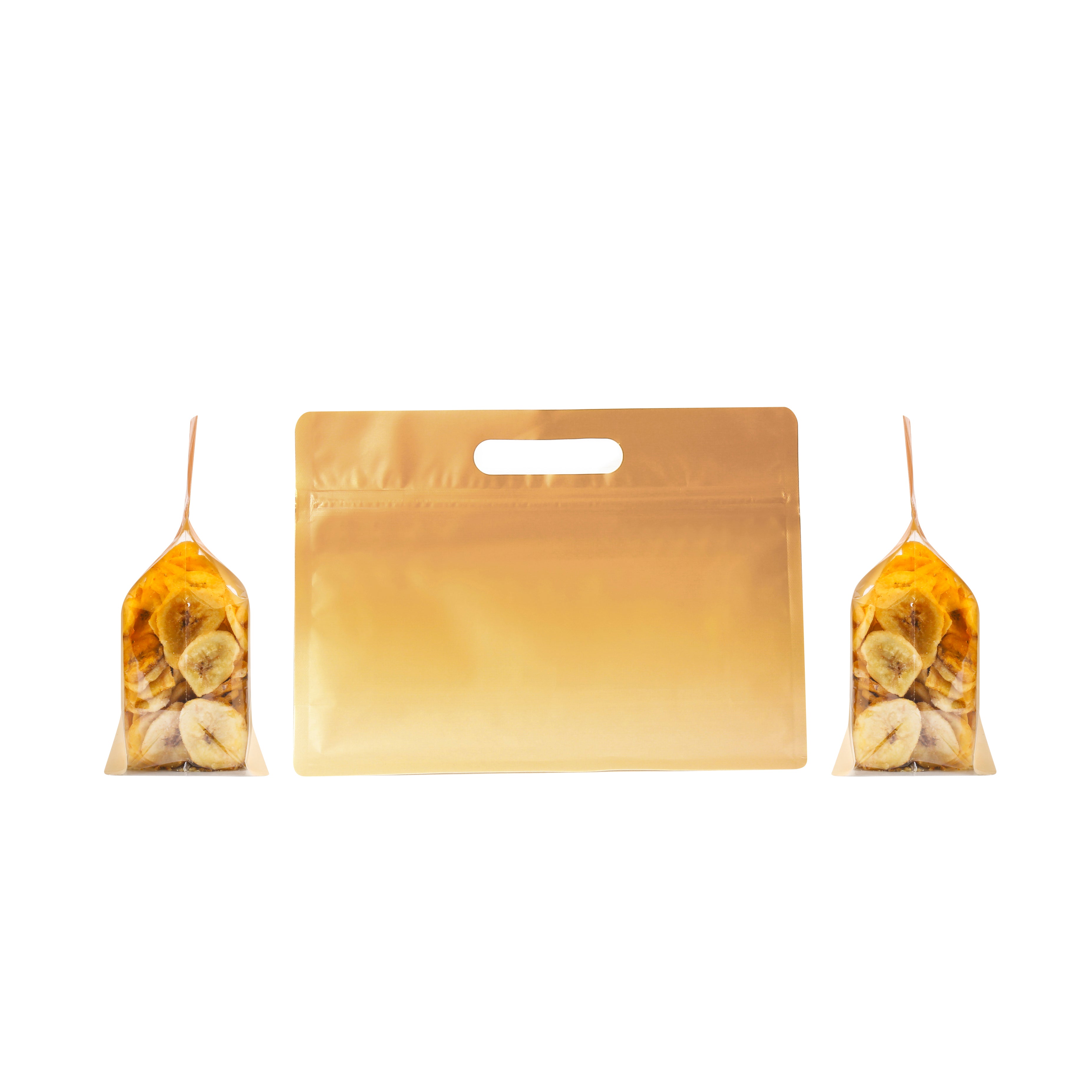 Gradient Chestnut Gold Clear Side Gusset Stand Strong® Bags with Die-Cut Handle