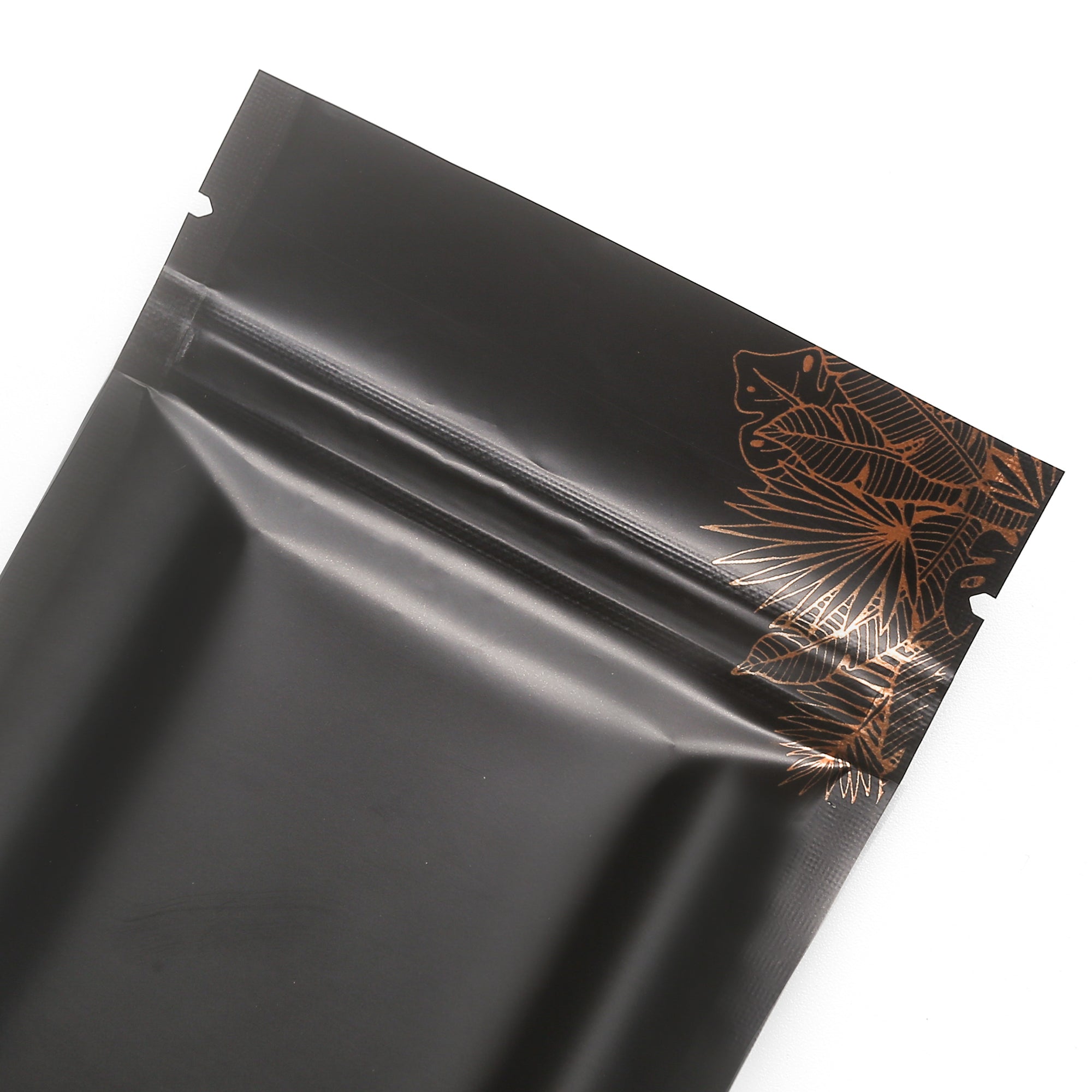 Matte Black Gold Leaf Foil Flat Zipper Seal Bags