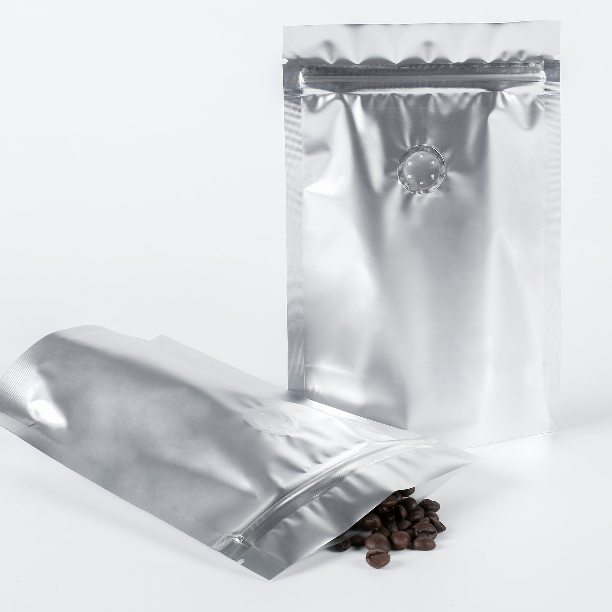 Single Side Matte Nightcap Nickel Silver Metallic Mylar Stand Strong® Coffee Valve Bags
