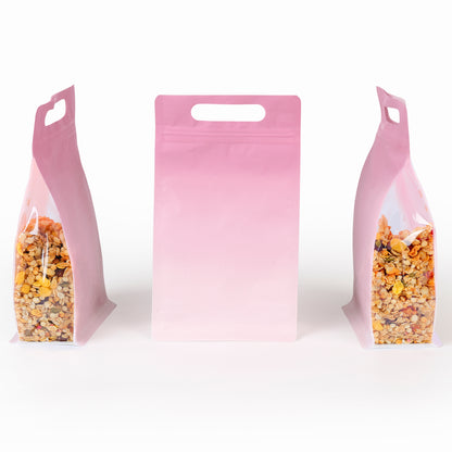 QQ Studio® Gradient Sherbet Pink Clear Side Gusset Stand Strong® Bags with Die-Cut Handle