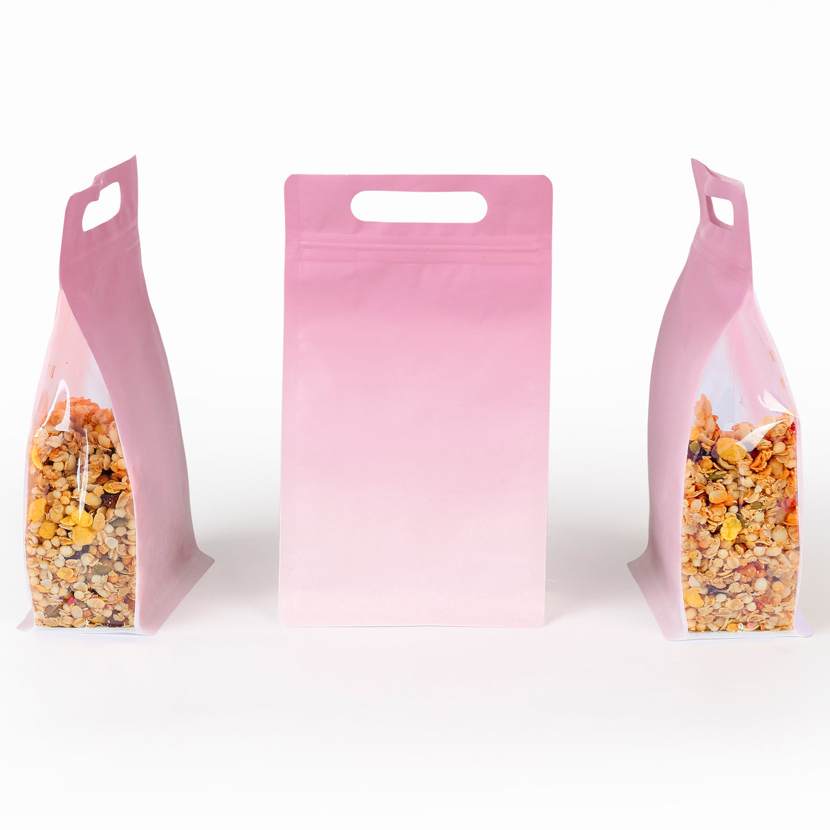 Gradient Sherbet Pink Clear Side Gusset Stand Strong® Bags with Die-Cut Handle