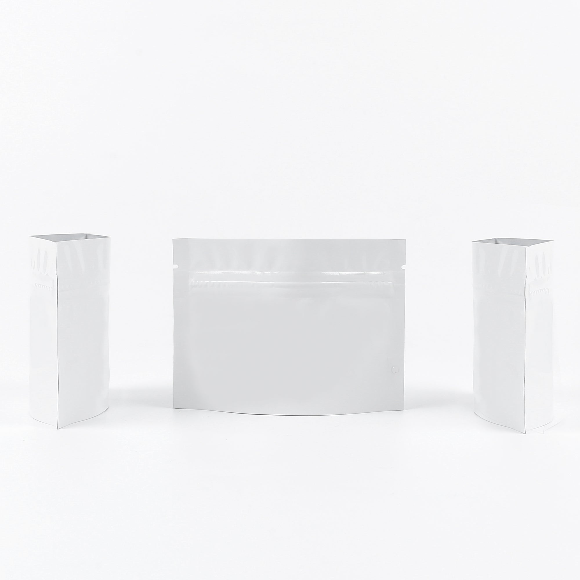 Double-Sided Glossy Arctic White Horizontal Mylar Stand Strong® Bags