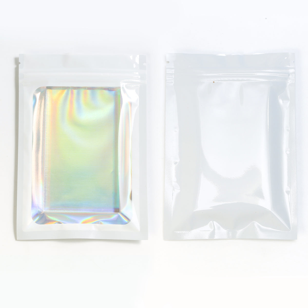 Flat Zipper Seal Bags – Supernova White QuickQlick® with Clear Window and Holographic Lining