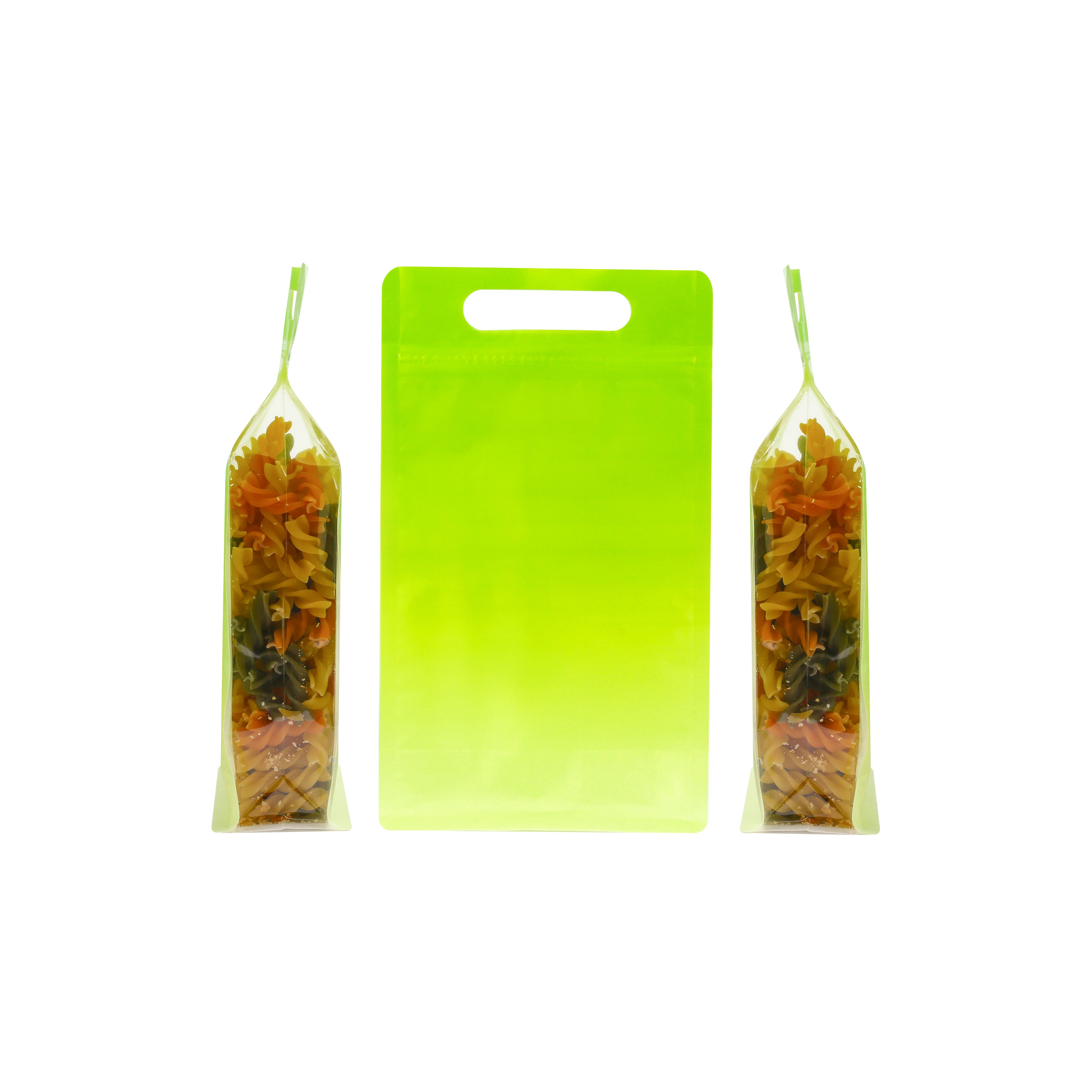 Gradient Avocado Green Clear Side Gusset Stand Strong® Bags with Die-Cut Handle