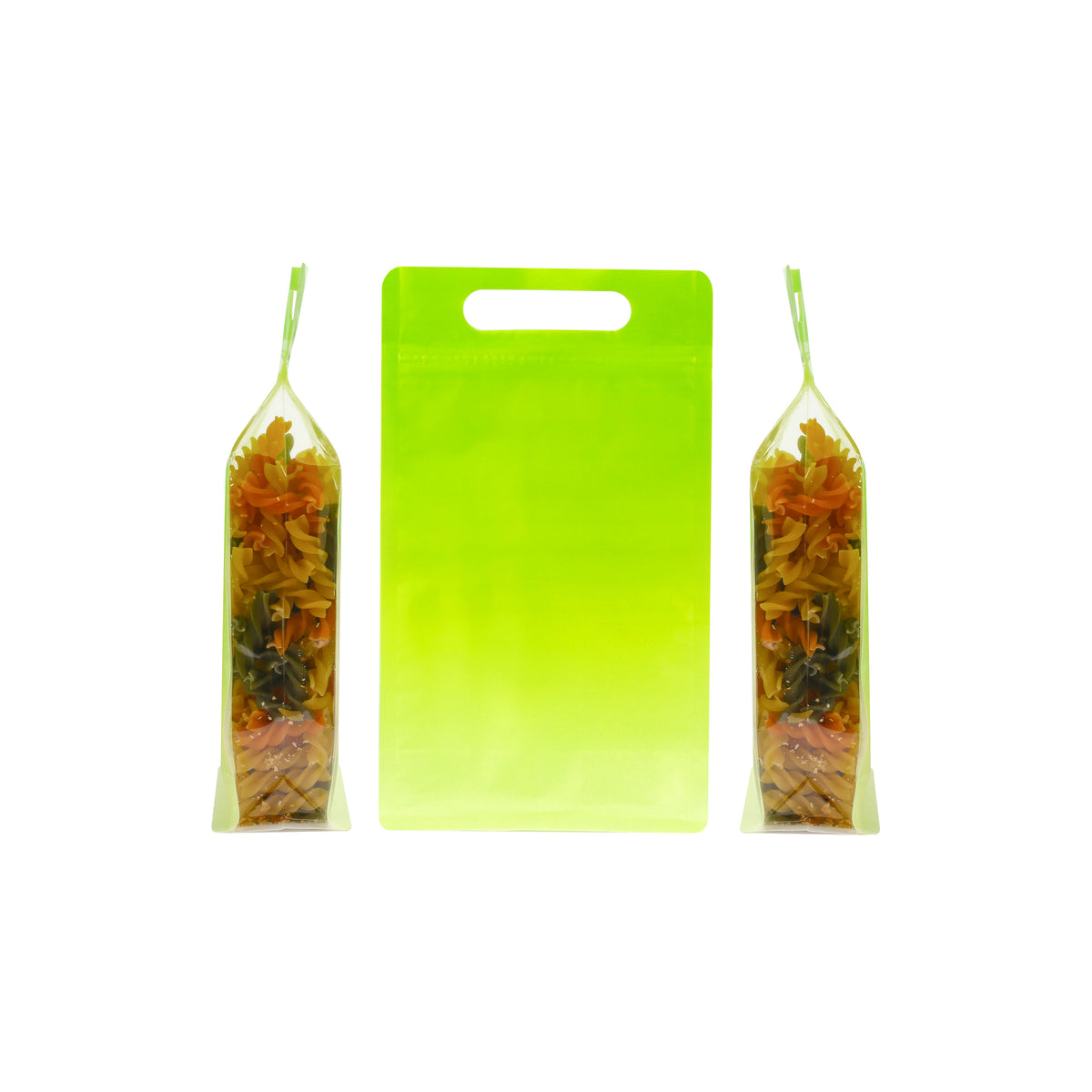 Gradient Avocado Green Clear Side Gusset Stand Strong® Bags with Die-Cut Handle