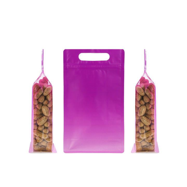 QQ Studio® Gradient Sangria Purple Clear Side Gusset StandStrong™ Bags with Die-Cut Handle