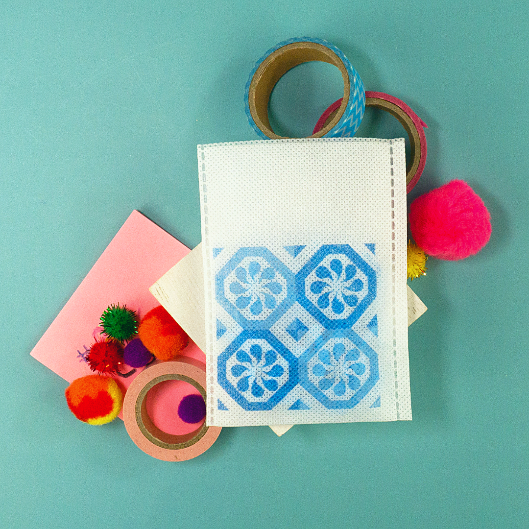 Geometric Crafty Blue Design Non-Woven Open Top Bags