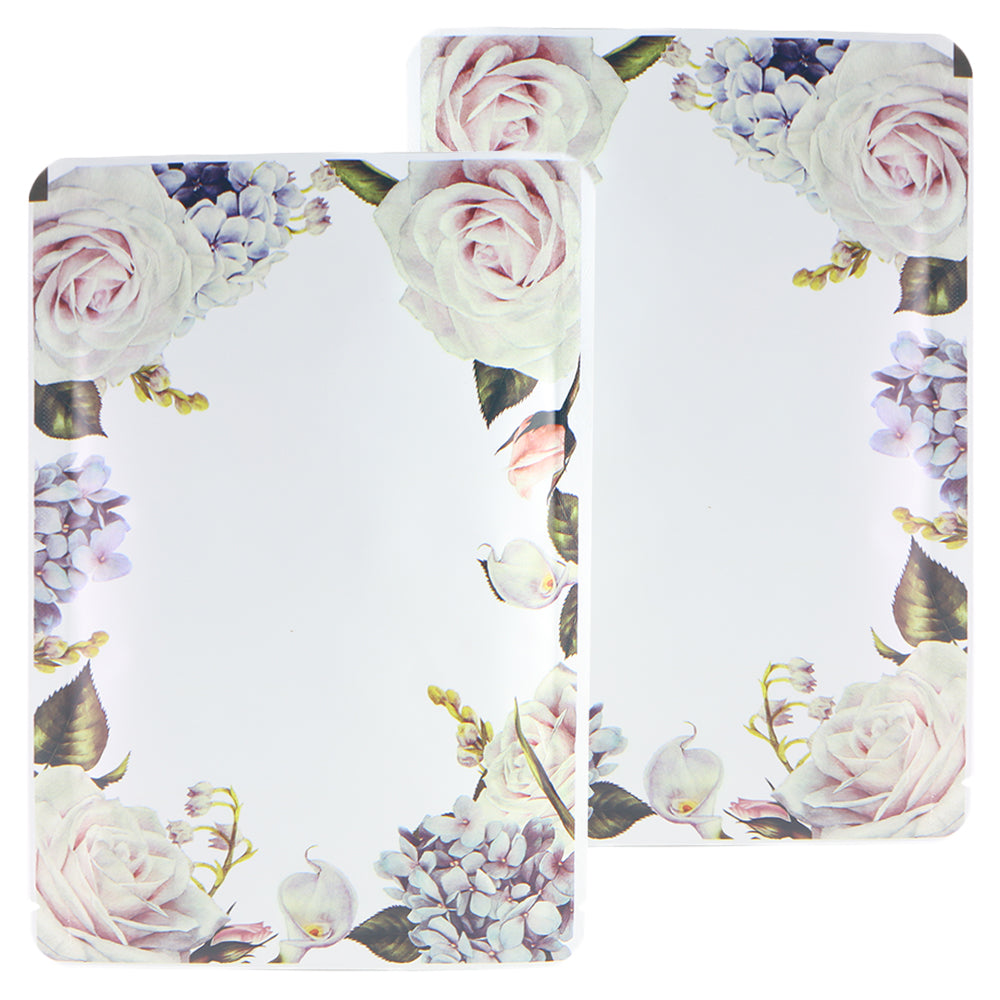 Botanical White Matte Flower Border Design Open SlickSeal™ Bags