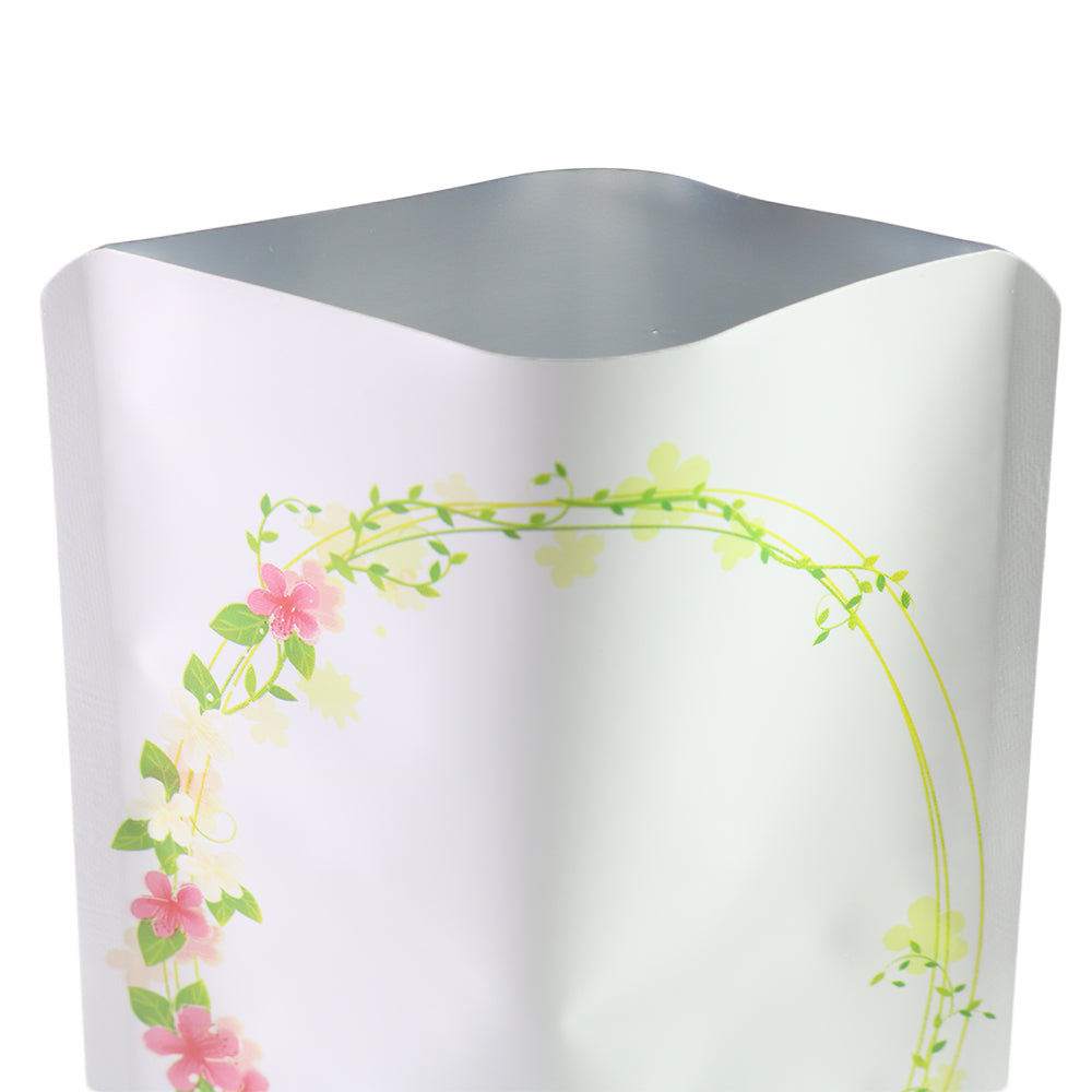 Wreath White Matte Flower Design Open SlickSeal™ Bags