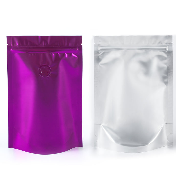 QQ Studio® Single Side Matte Lavender Latte Purple Metallic Mylar Stand Strong™ Coffee Valve Bags