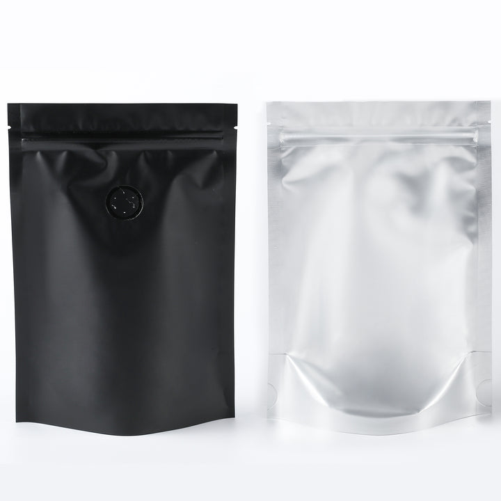 QQ Studio® Single Side Matte Waxed Bean Black Metallic Mylar Stand Strong™ Coffee Valve Bags