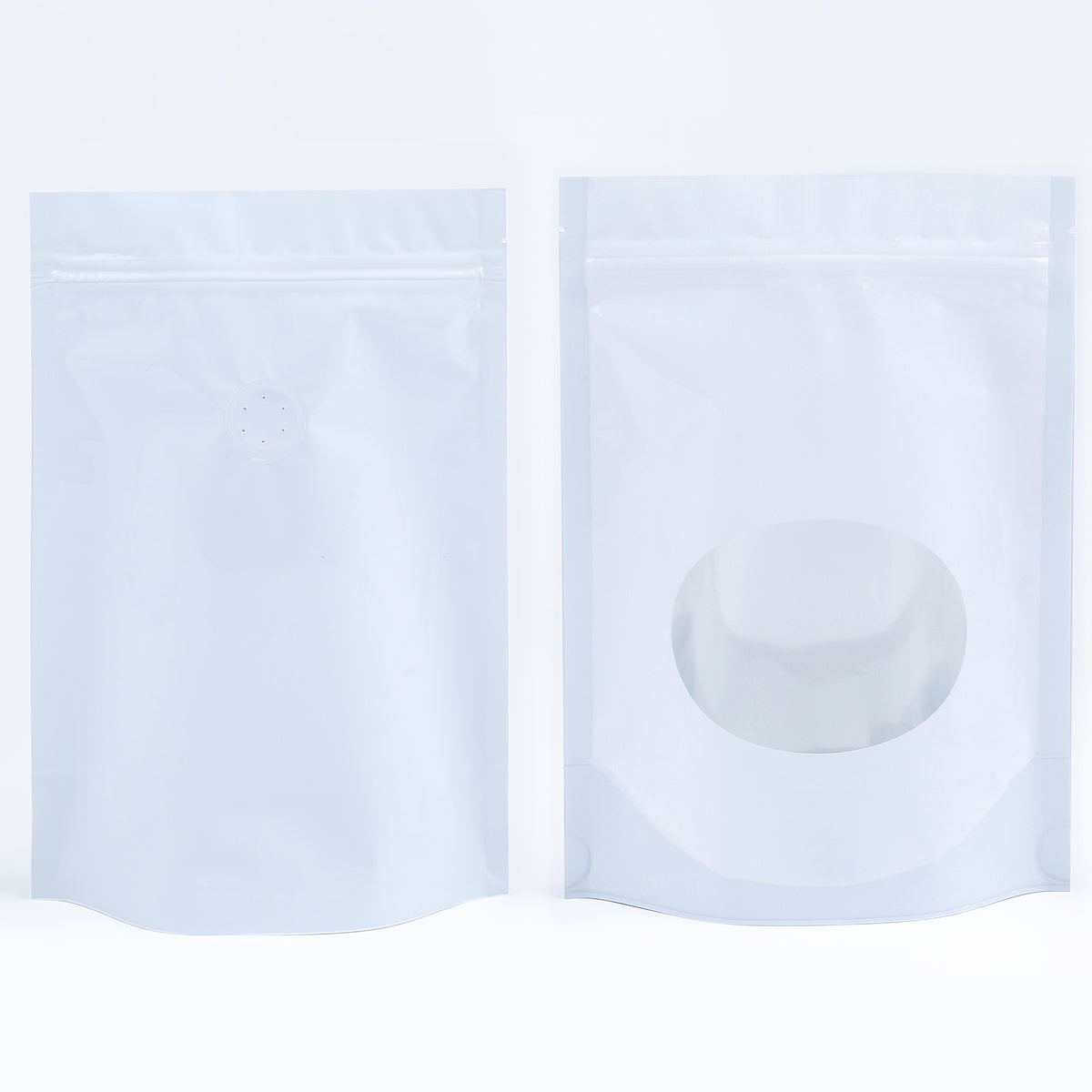 Glossy Round Window Plastic and Mylar Stand Strong® Coffee Valve Bags