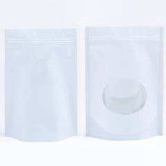 Glossy Pick-me-up Purity White Round Window Plastic and Mylar Stand Strong® Coffee Valve Bags