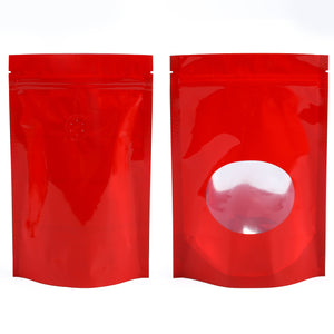 QQ Studio® Glossy Round Window Plastic and Mylar StandStrong™ Coffee Valve Bags