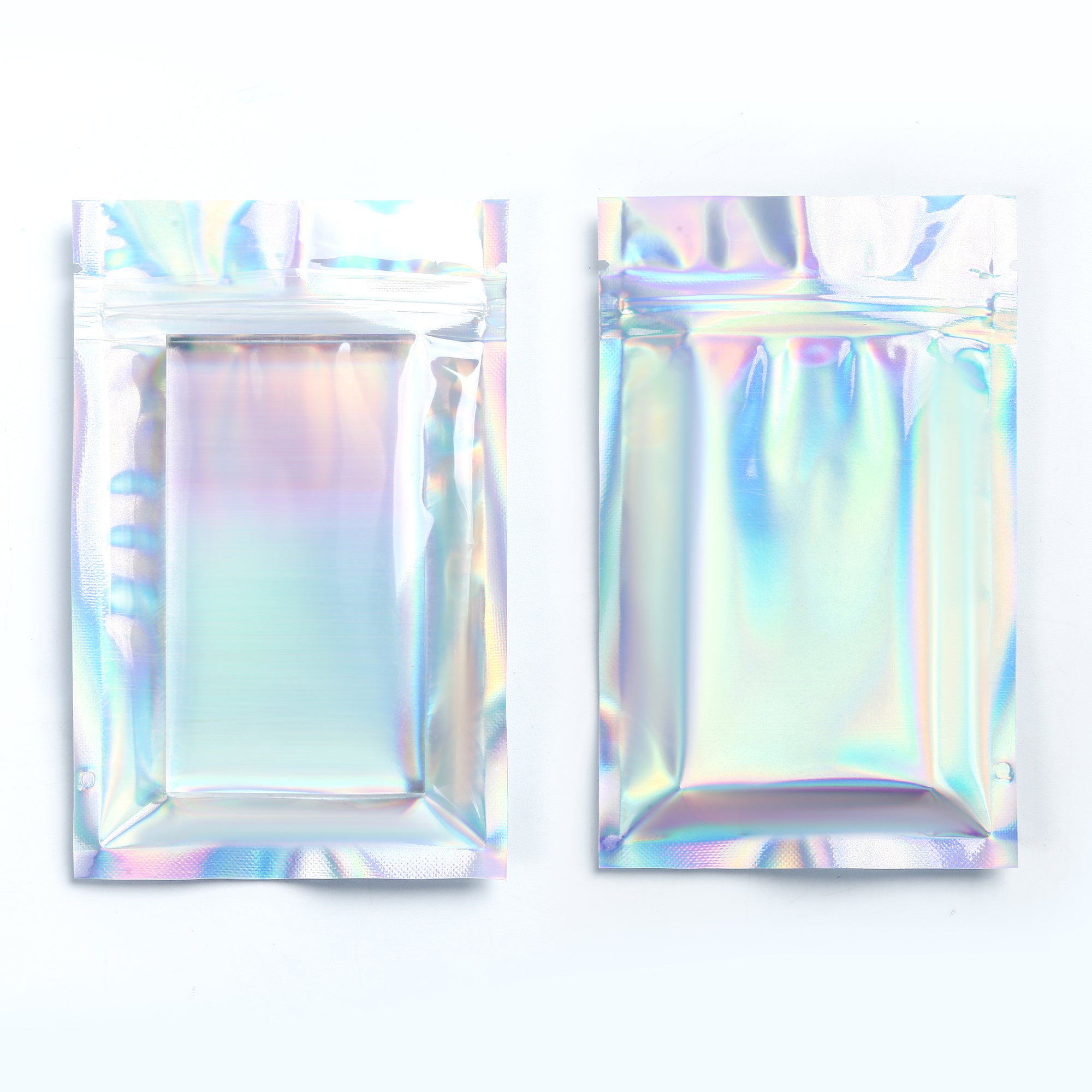 Half Diamond Holographic Mylar Zipper Seal Bags with Clear Window