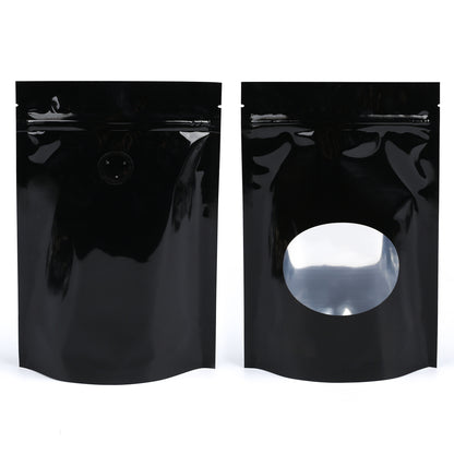 QQ Studio® Glossy Round Window Plastic and Mylar Stand Strong® Coffee Valve Bags