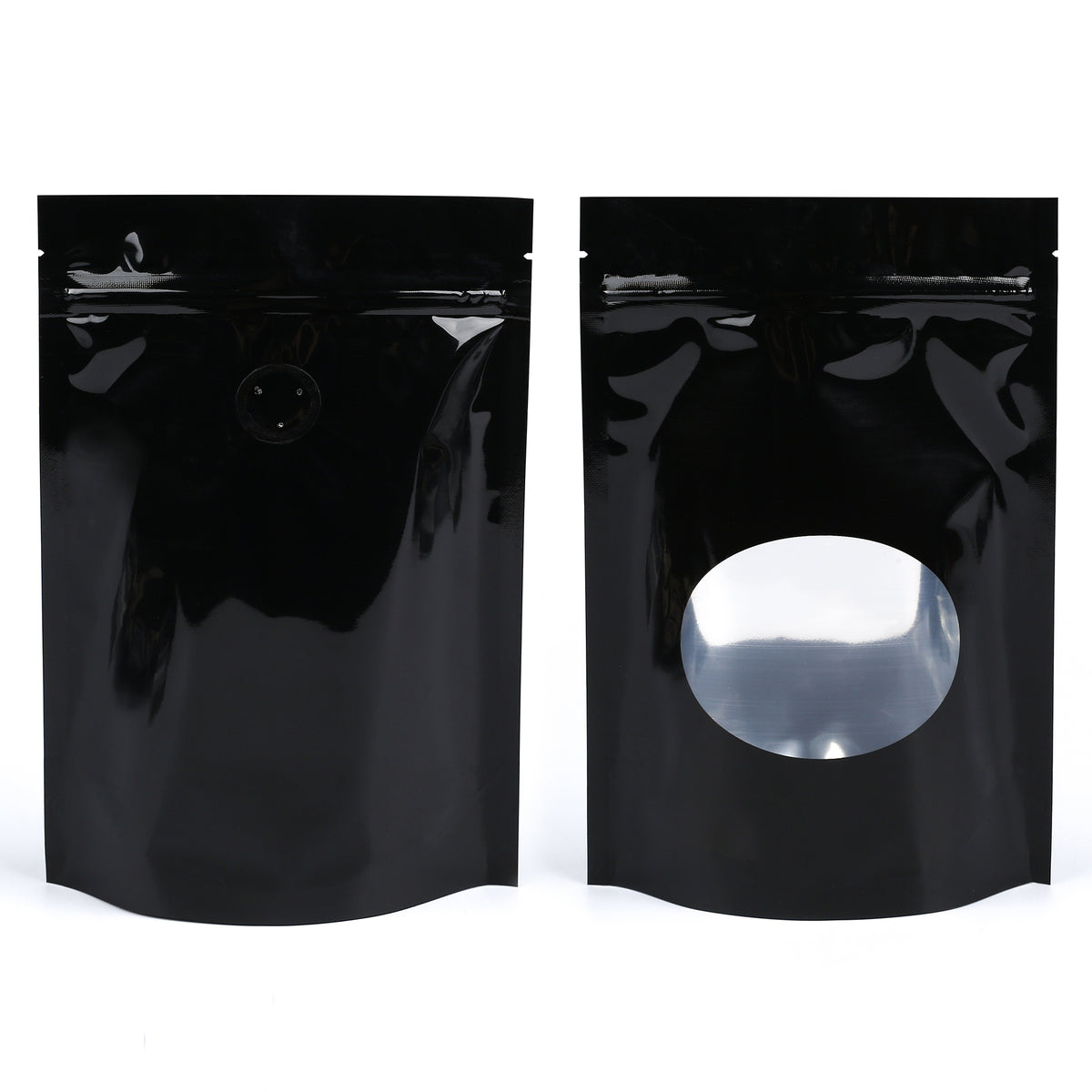 Glossy Round Window Plastic and Mylar Stand Strong® Coffee Valve Bags