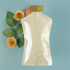 Aluminum Bottle Shaped Sunny Gold Leaf Design Open-Bottom Spout Storage Bags