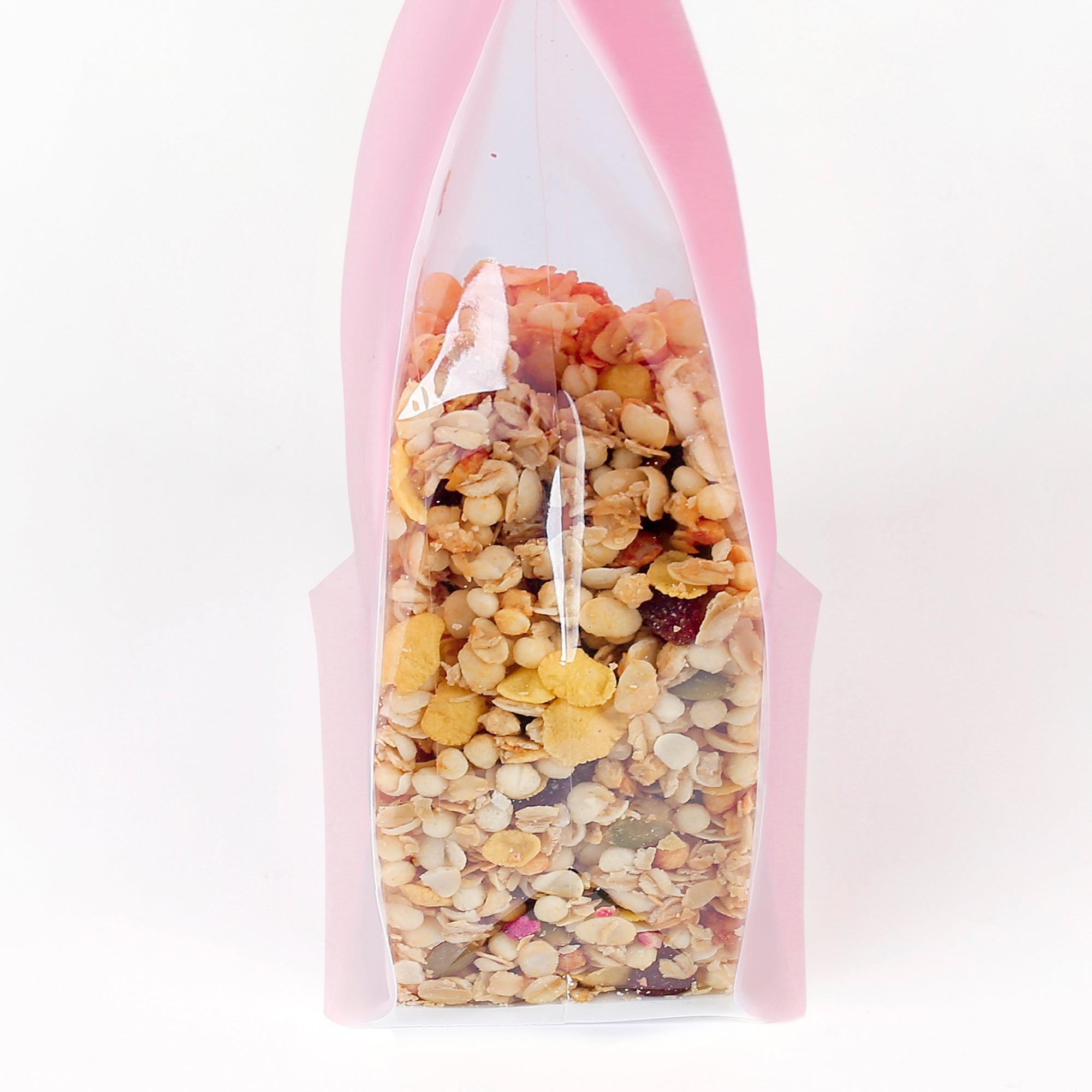 Gradient Sherbet Pink Clear Side Gusset Stand Strong® Bags with Die-Cut Handle