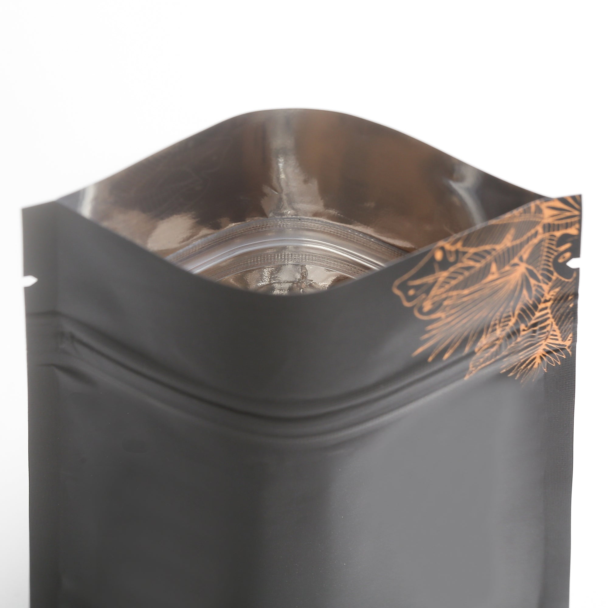 Matte Black Gold Leaf Foil Flat Zipper Seal Bags