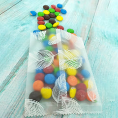 Frosty Pelican Translucent White Feathers and Leaves Design Fin Seal Open Top Bag