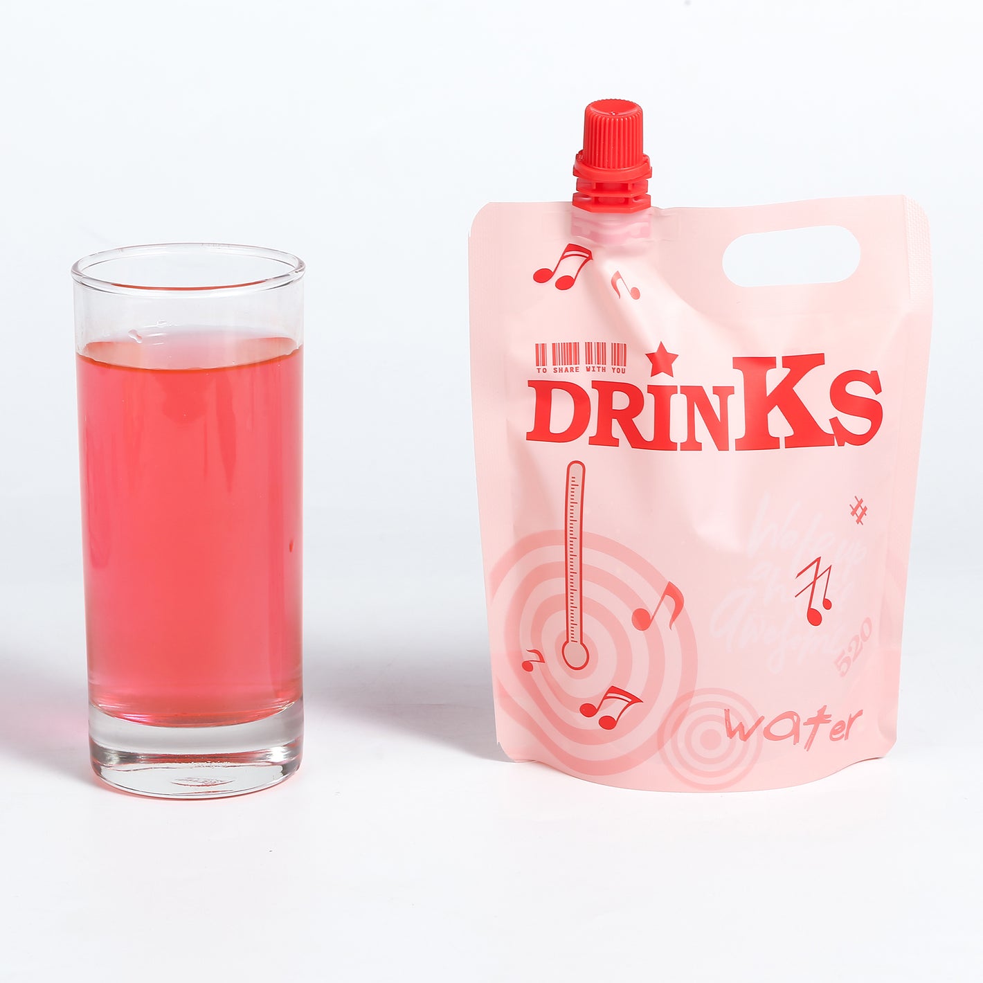 QQ Studio® Matte Cranberry Pink Designed Drink Pouches with Screw Cap Spout