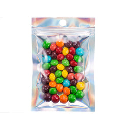 Mylar Flat Zipper Seal Bags – Clear and Diamond Holographic Design with Hang Hole