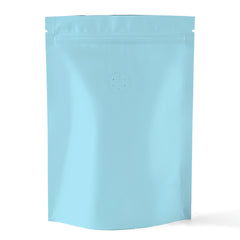 Matte Songbird Blue Mylar Foil Stand Strong® Coffee Valve Bags