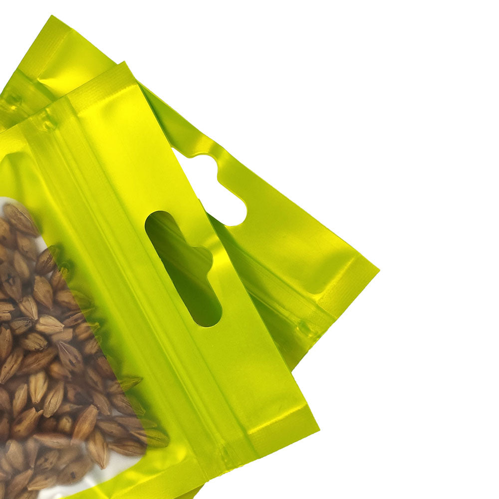 Matte Yellow Green Translucent Border Design Mylar Foil Flat QuickQlick® Bags with Butterfly Hang Hole