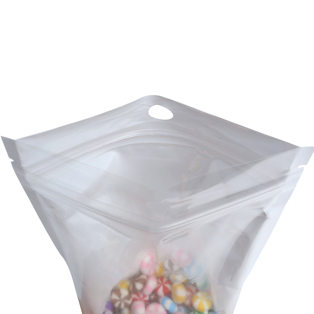 Glossy Clear Front & Half Polar White Polyethylene Flat Zipper Seal Bags with Hang Hole
