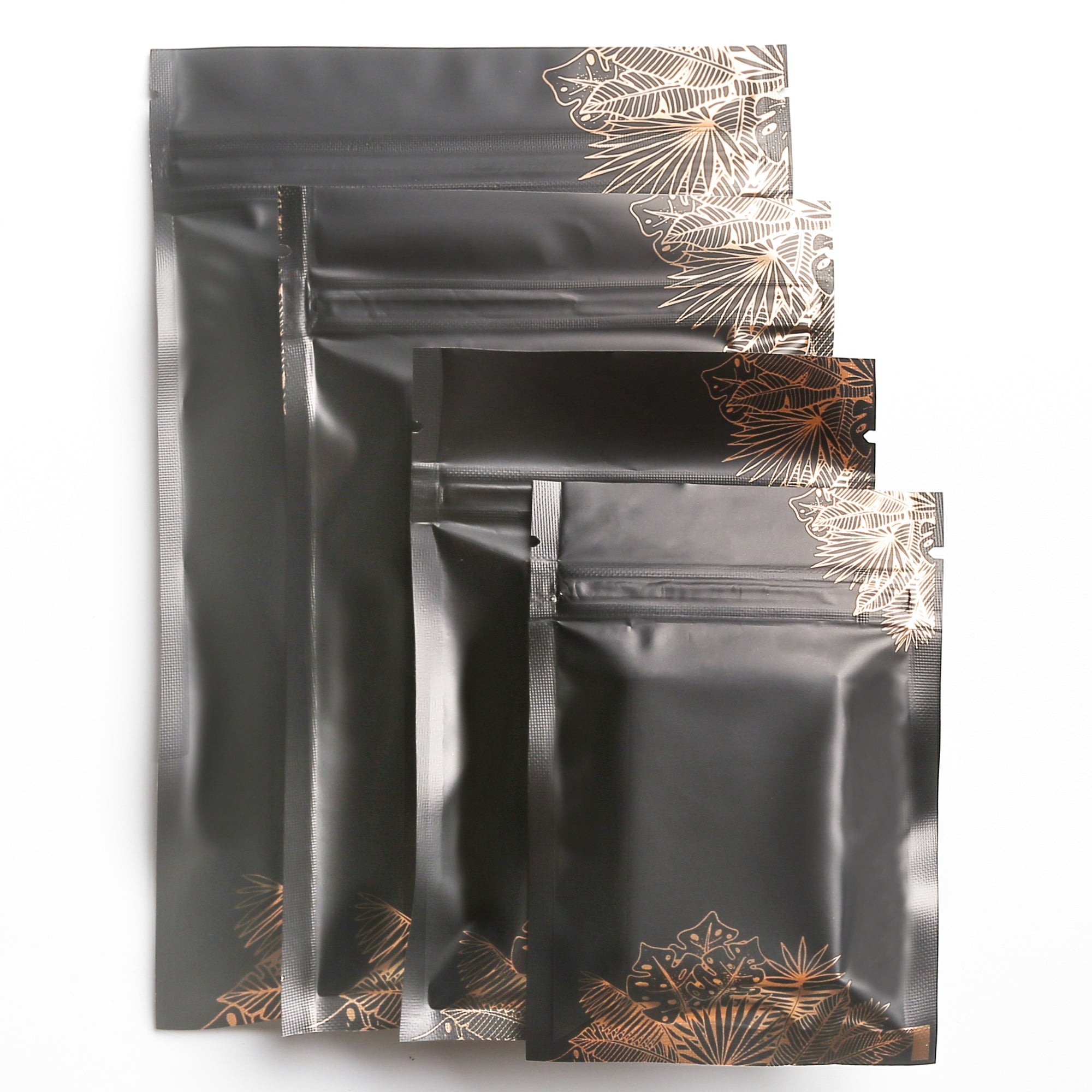 Matte Black Gold Leaf Foil Flat Zipper Seal Bags