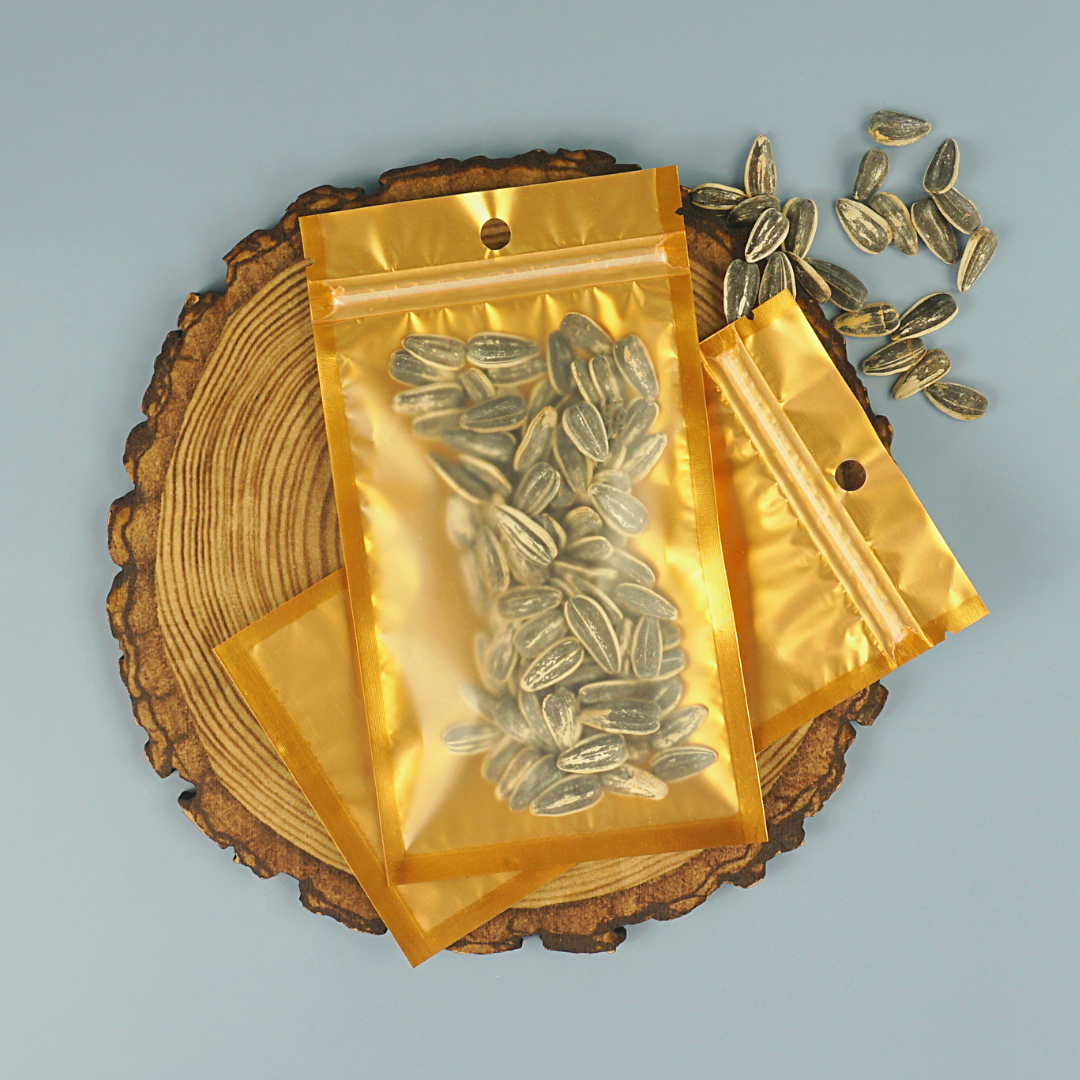 Matte Half Golden Brown Window with Inner Color Mylar Flat QuickQlick® Bags