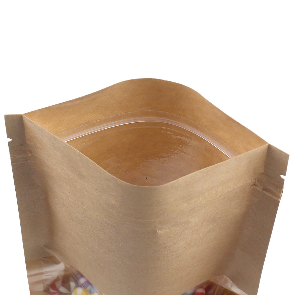 Vintage Brown Kraft Flat Packaging Bags with Clear Window