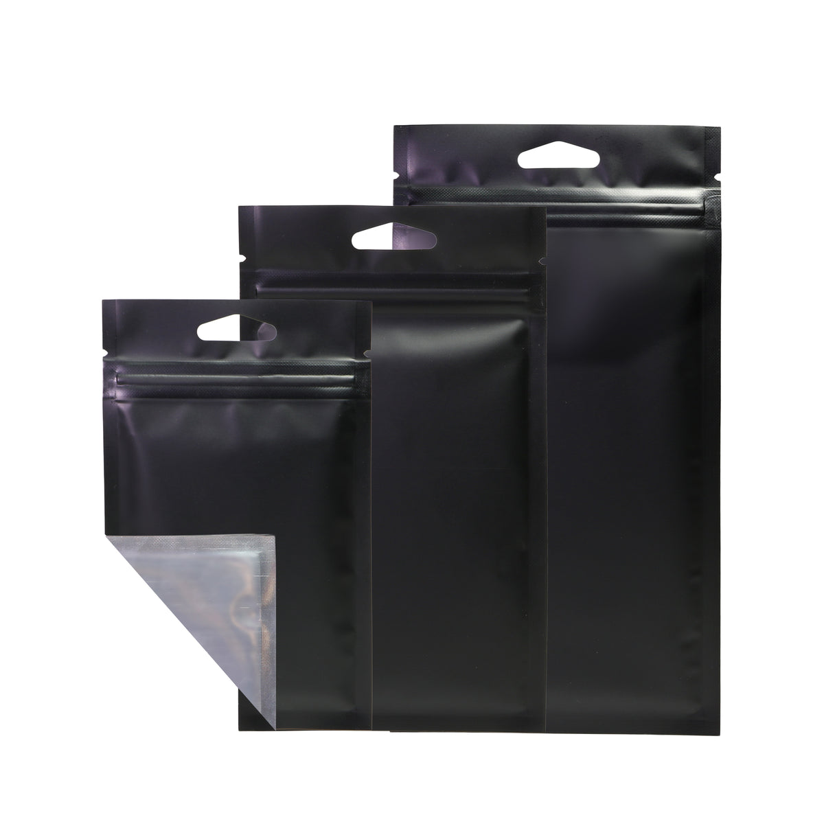 Matte Mylar Foil Zipper Seal Bags with Transparent Side and Triangle Hang Hole