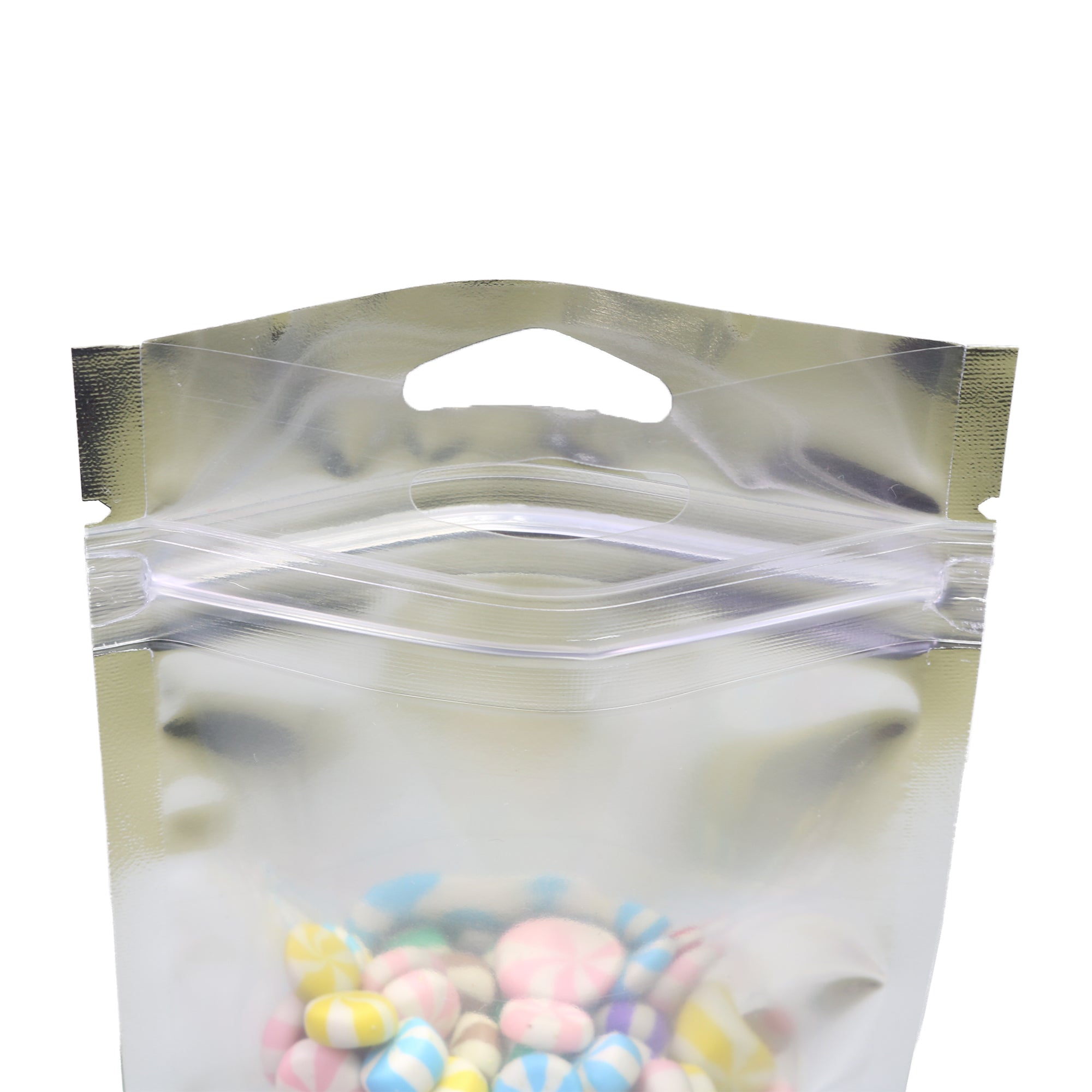 Matte Mylar Foil Zipper Seal Bags with Transparent Side and Triangle Hang Hole