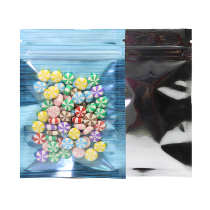 2.76 Inch x 3.94 Inch Flat Zipper Seal Bags – Transparent Stripe Design Mylar Foil QuickQlick® Style