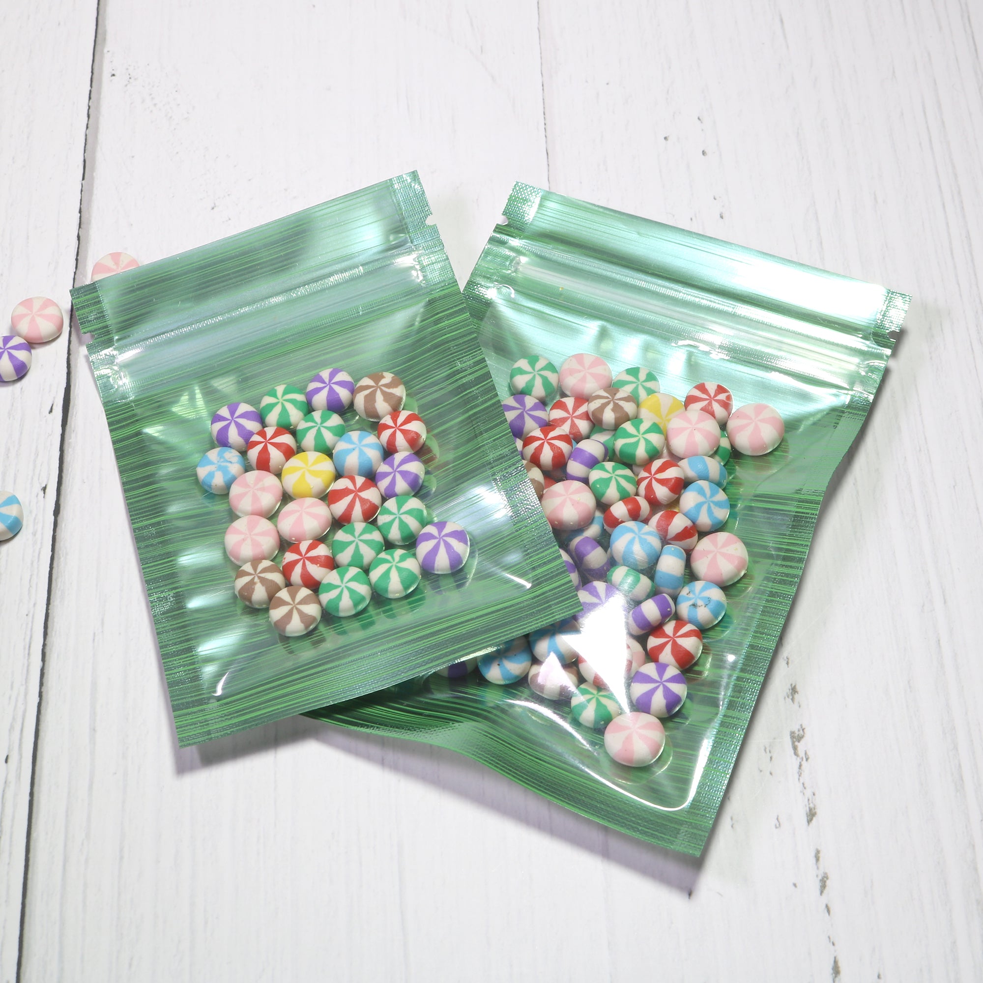 Half Green Apple Stripe Design Mylar Foil Flat QuickQlick® Bags