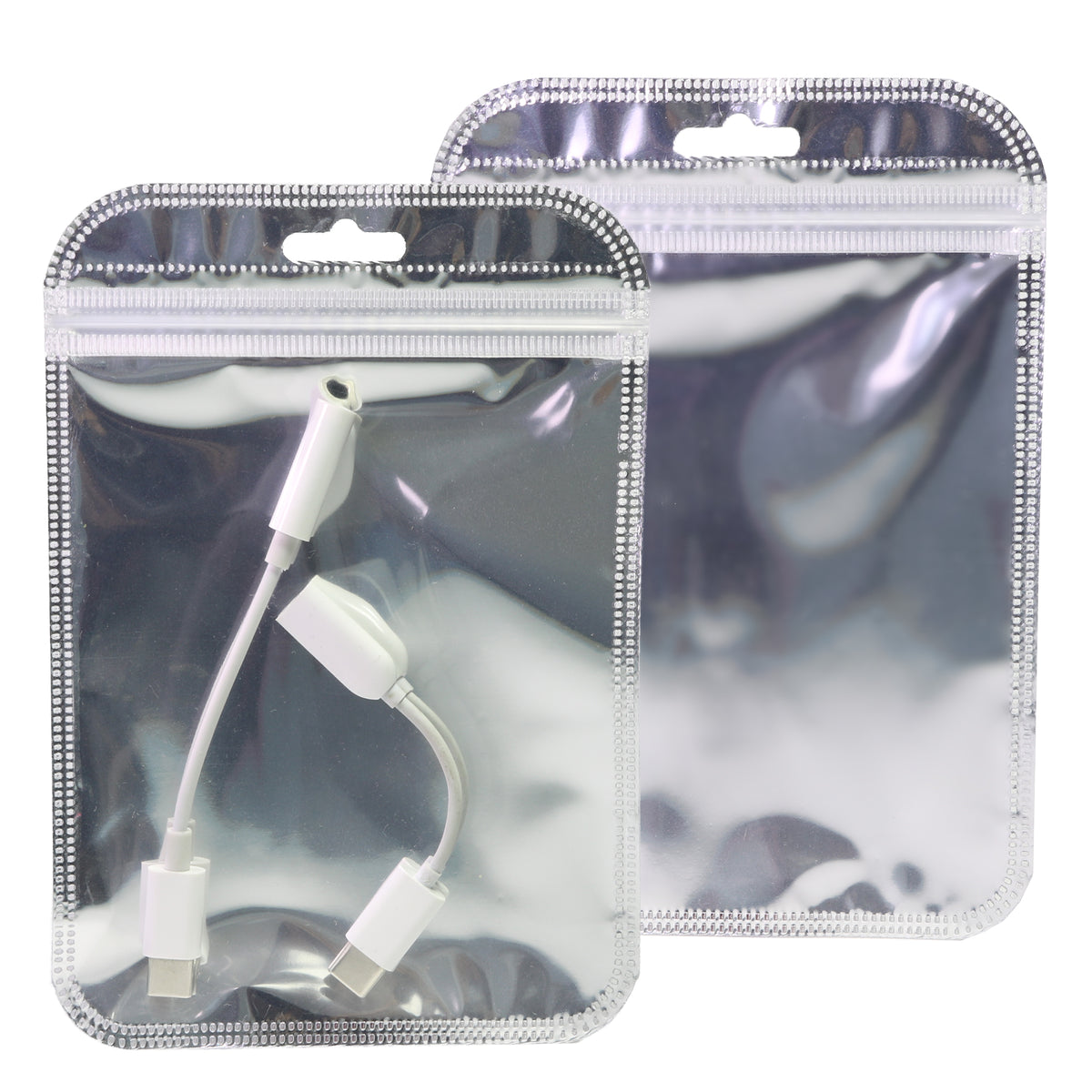 Glossy Chrome Silver Mylar QuickQlick® Bags with Rounded Top and Hang Hole