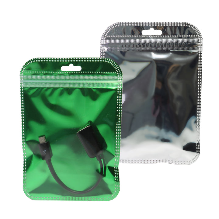 QQ Studio® Glossy Half Shamrock Green Mylar QuickQlick™ Bags with Rounded Top and Hang Hole