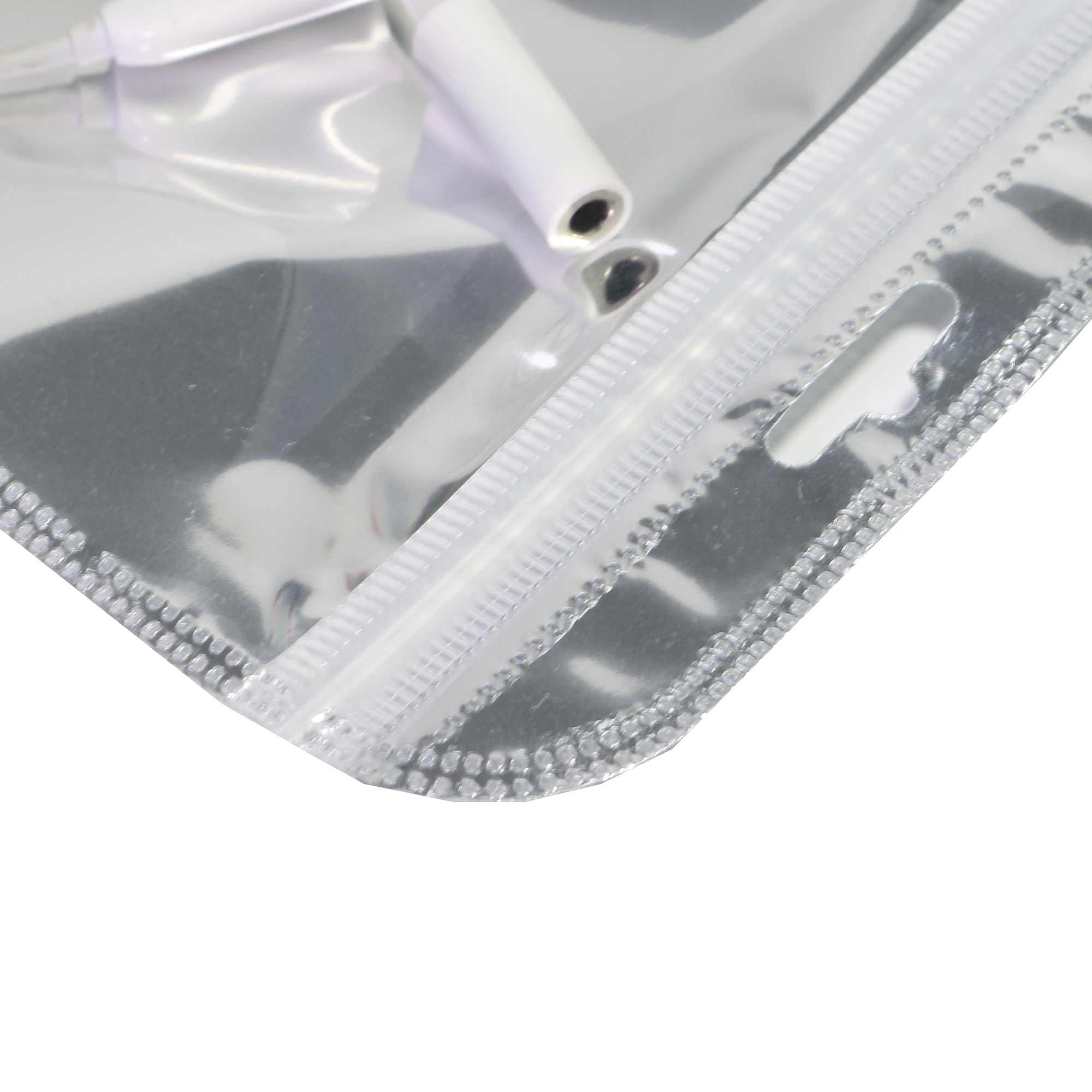 Glossy Chrome Silver Mylar QuickQlick® Bags with Rounded Top and Hang Hole