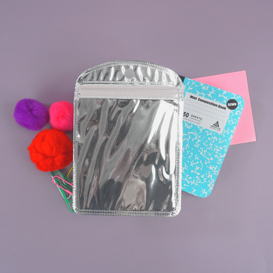 Glossy Chrome Silver Mylar QuickQlick® Bags with Rounded Top and Hang Hole