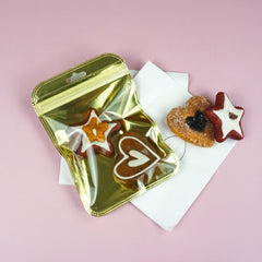 Glossy Half Honey Gold Transparent Mylar QuickQlick® Bags with Rounded Top and Hang Hole