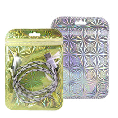 Glossy Half Mirage Gold Transparent Holographic Mylar QuickQlick® Bags with Rounded Top and Butterfly Hang Hole