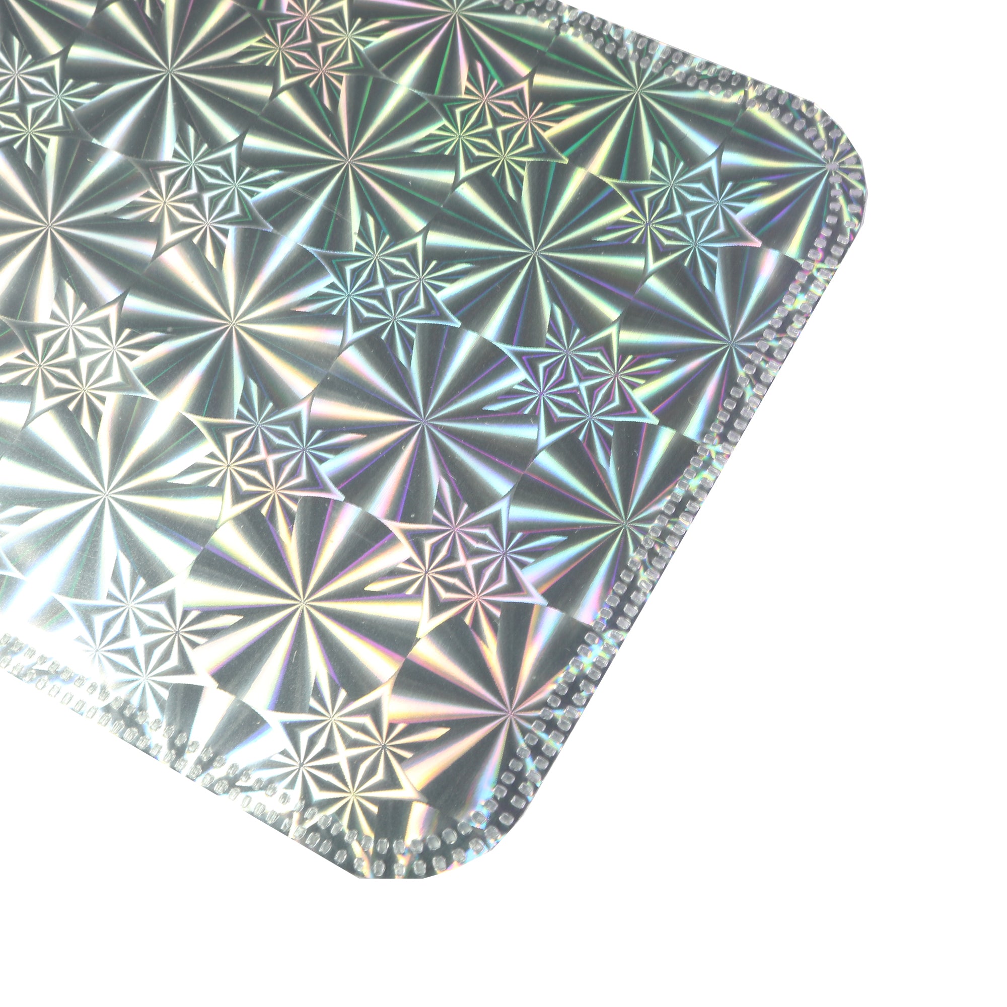 Glossy Psychedelic Silver Holographic Design Mylar QuickQlick® Bags with Rounded Top and Butterfly Hang Hole