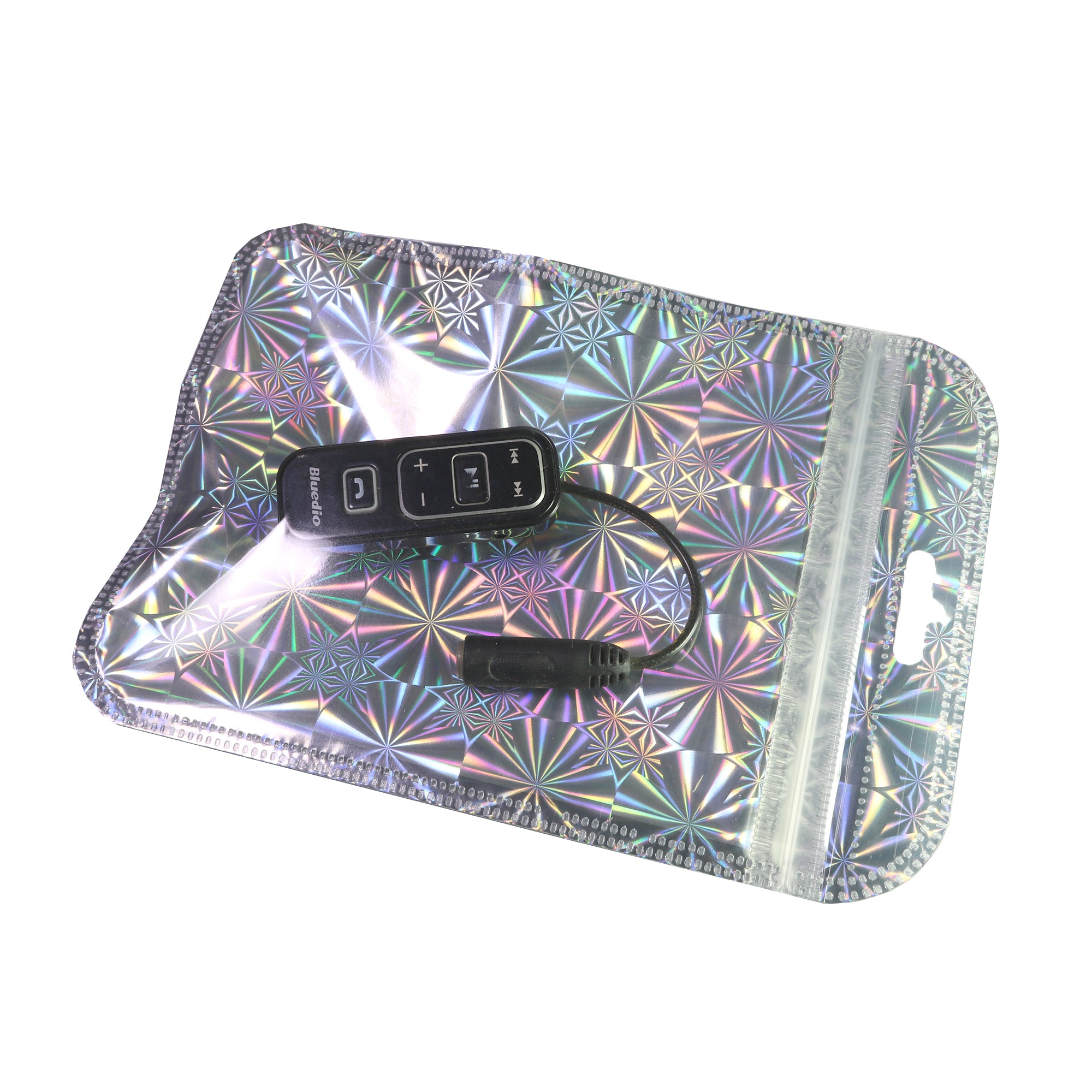Glossy Psychedelic Silver Holographic Design Mylar QuickQlick® Bags with Rounded Top and Butterfly Hang Hole
