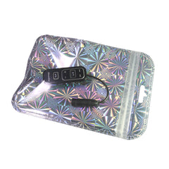 Glossy Psychedelic Silver Holographic Design Mylar QuickQlick® Bags with Rounded Top and Butterfly Hang Hole